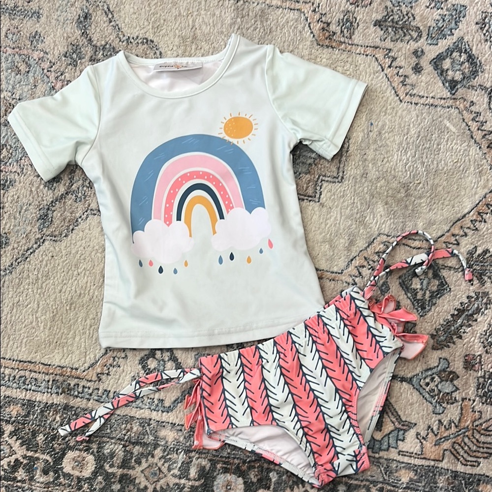 Oopsie Daisy Rainbow Ruffle Bottom Two Piece Swim Set 3T